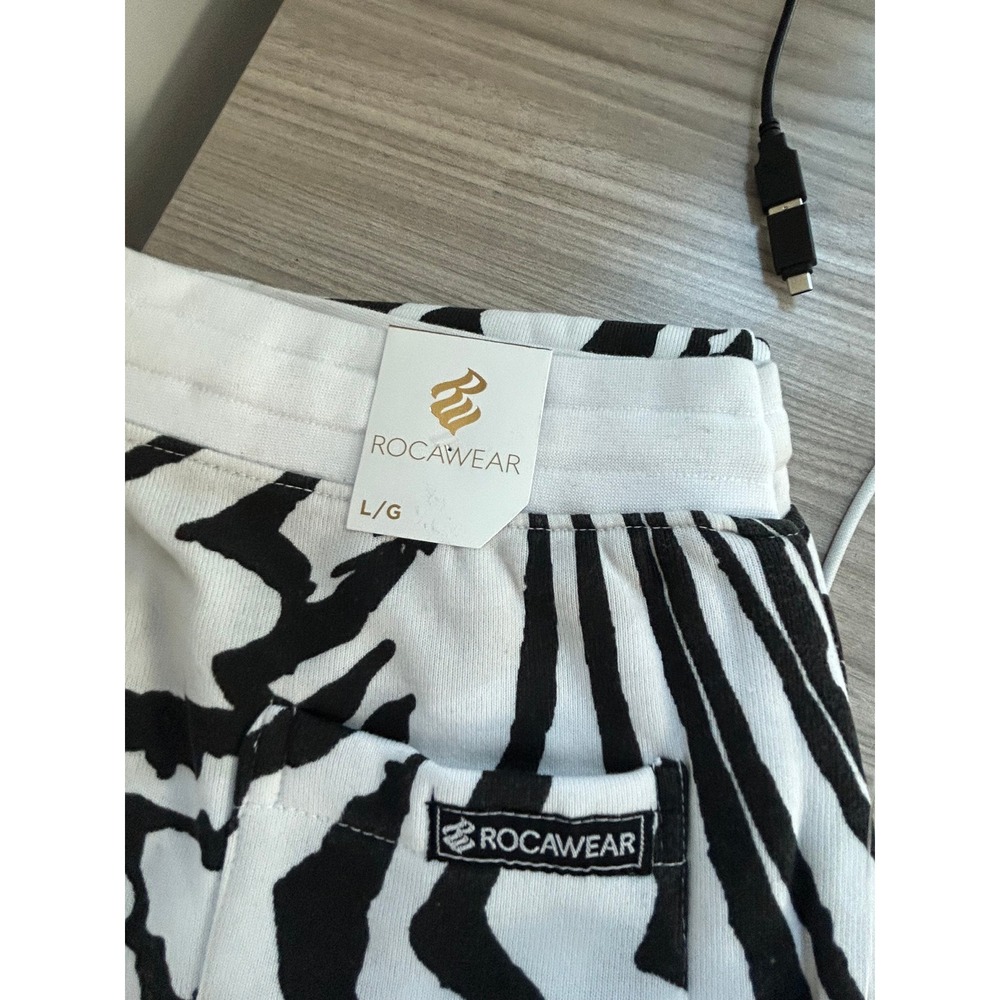 Rocawear Mens Fleece Jogger Pants Large White Black Swirl Zebra Print NWT - Picture 5 of 5